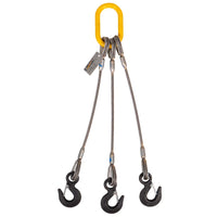 4' 3/4"  3-leg wire rope slings with eye hooks