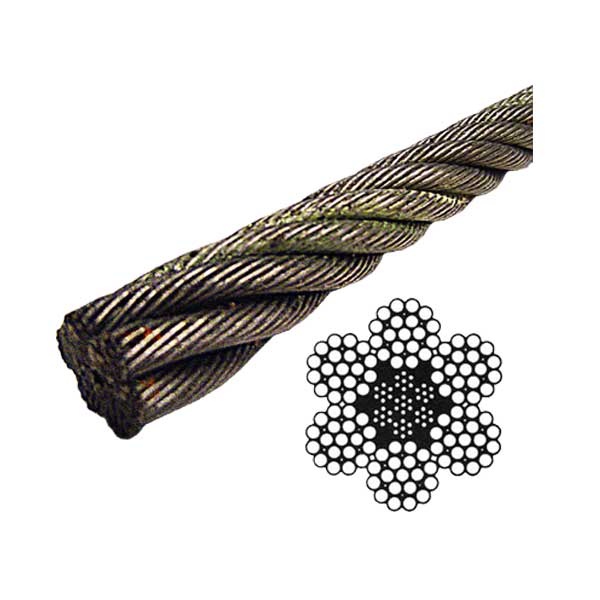 1-1/4" Bright Wire Rope EIPS IWRC - 6x19 Class (5000' Coil)