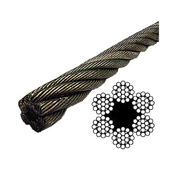 3/4" Bright Wire Rope EIPS FC - 6x19 Class (2500' Coil)