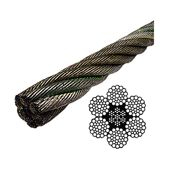 9/16" Bright Wire Rope EIPS IWRC - 6x37 Class (2500' Coil)