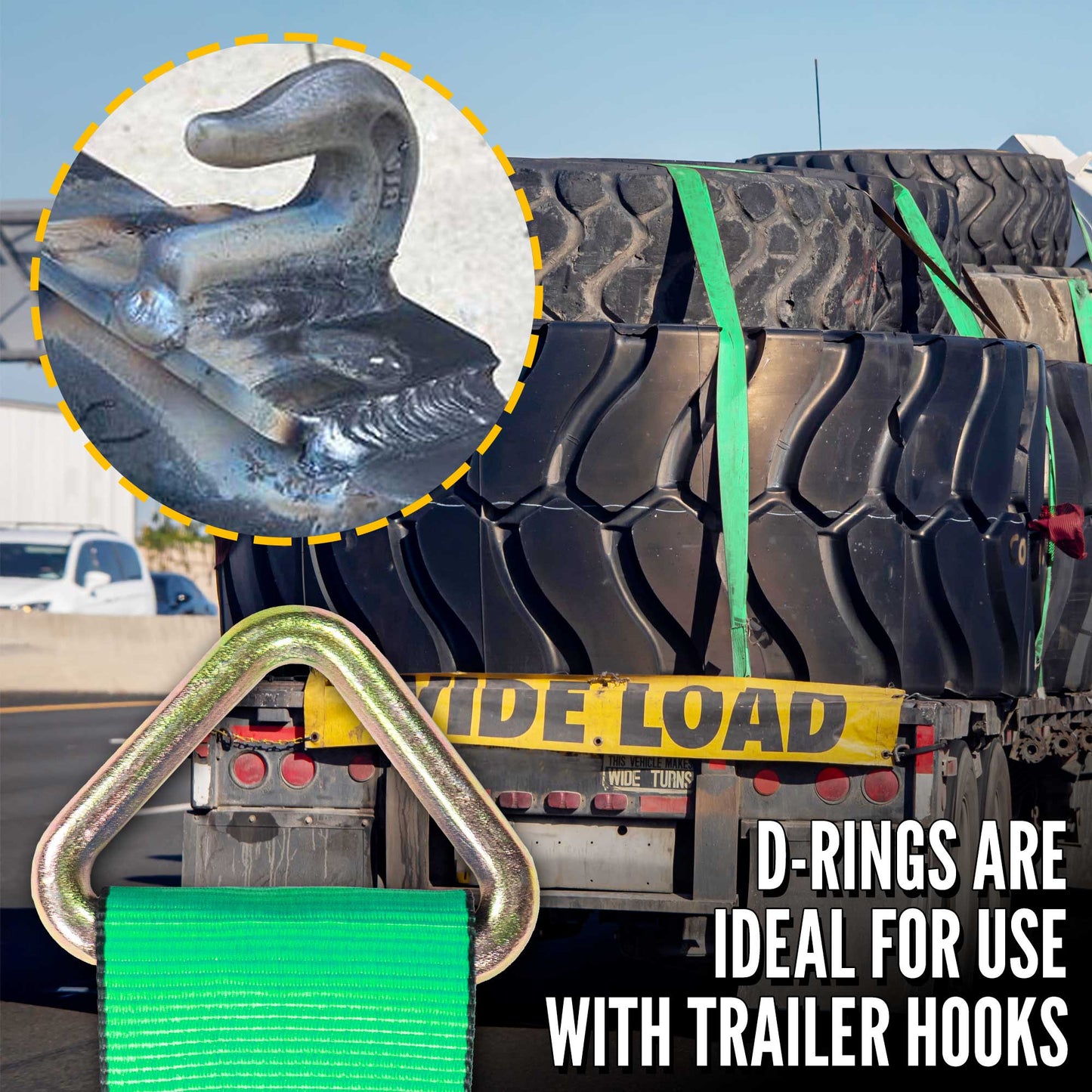 30' D ring straps are ideal for use with trailer hooks