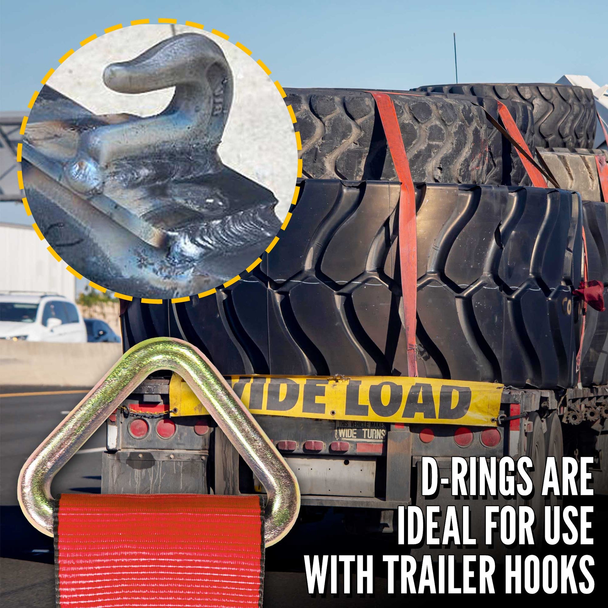 27' D ring straps are ideal for use with trailer hooks