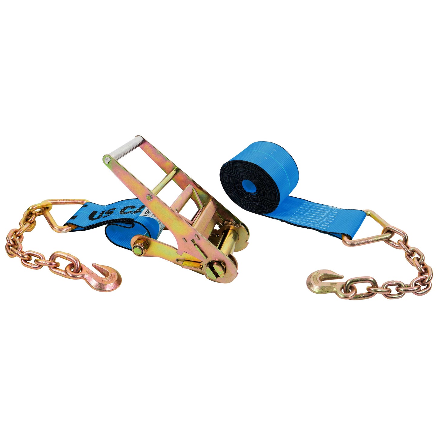 27' 4" heavy-duty blue chain extension ratchet strap