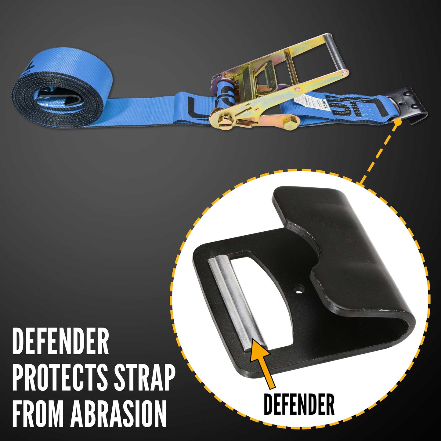 flat hook defender protects strap from abrasion