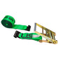 60' 4" heavy-duty green flat hook ratchet strap