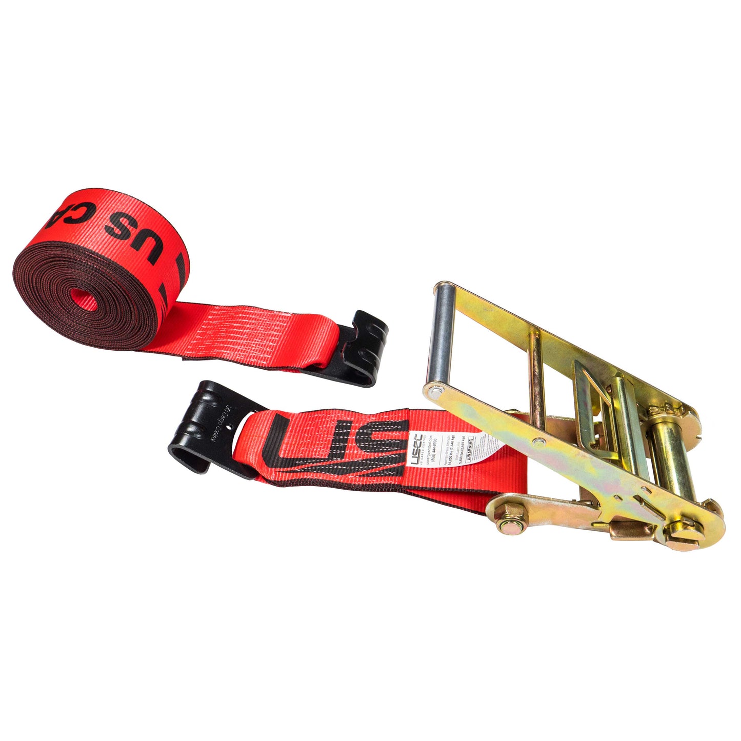 60' 4" heavy-duty red flat hook ratchet strap