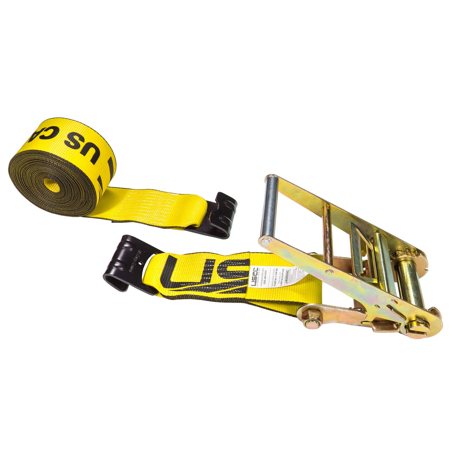 20' 4" heavy-duty yellow flat hook ratchet strap