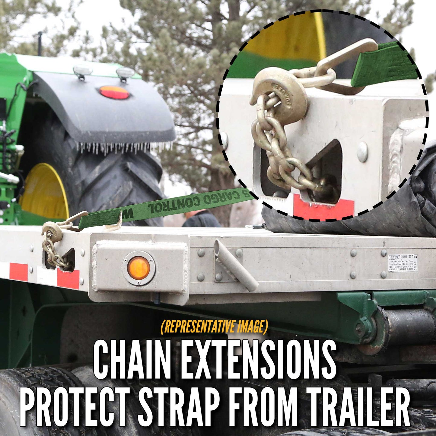 4" x 40' Gear-Driving Reverse-Action Ratchet Strap with Chain Ends | Green