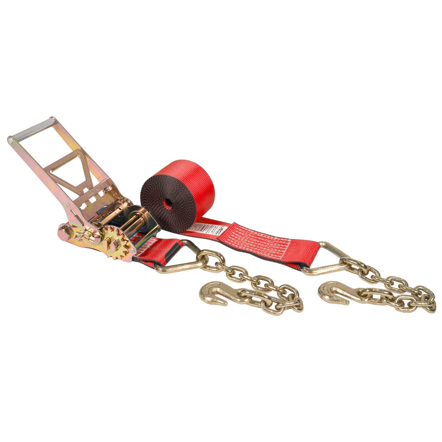 4" x 20' Gear-Driving Reverse-Action Ratchet Strap with Chain Ends | Red