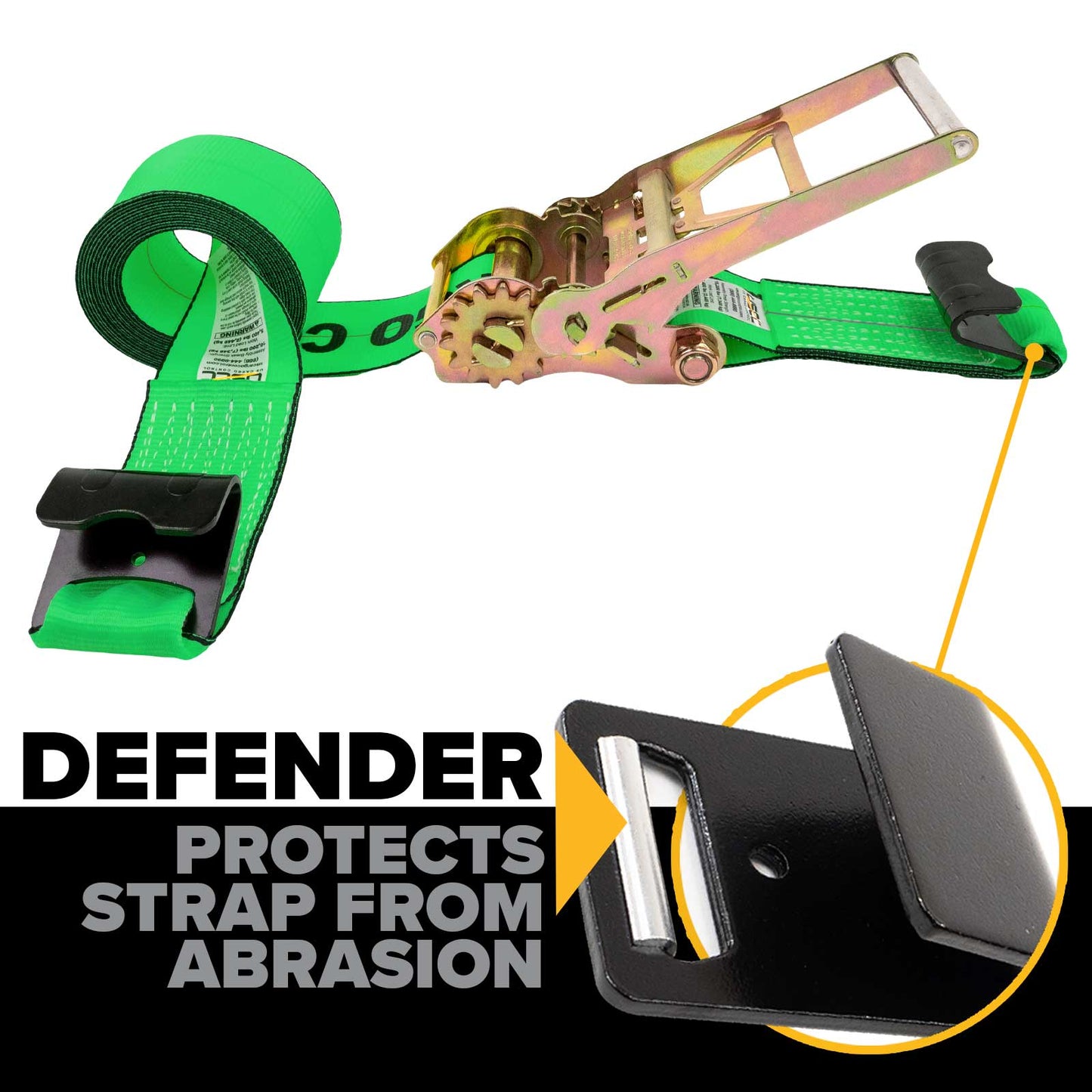 4" x 30' Gear-Driving Reverse-Action Ratchet Strap with Flat Hooks | Green