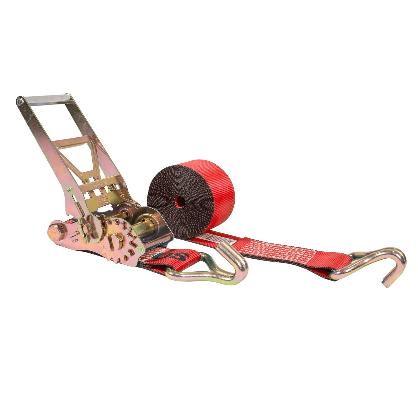 4" x 20' Gear-Driving Reverse-Action Ratchet Strap with Wire Hooks | Red