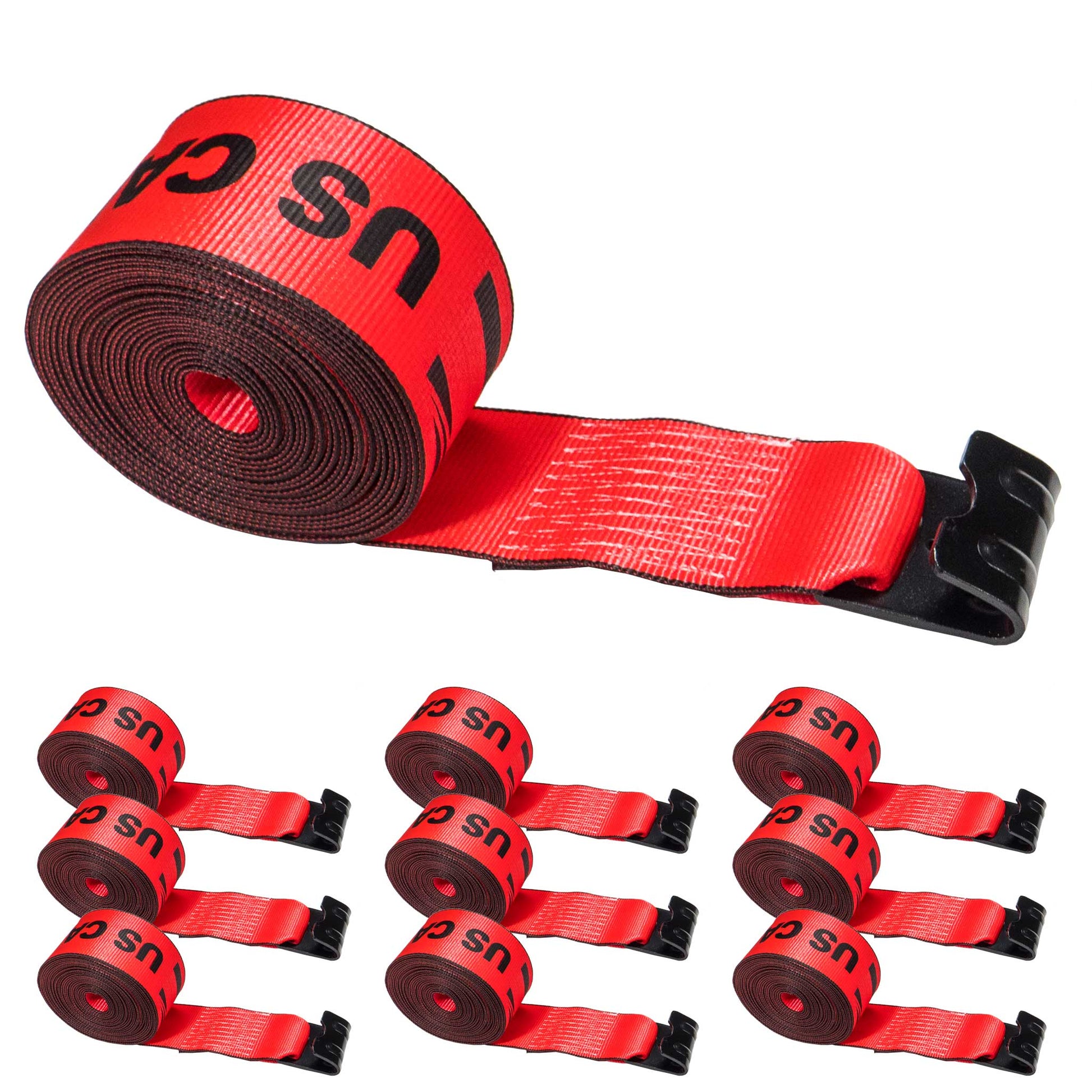 US Cargo Control 430Fh-R-Box 4 x 30' Red Winch Straps with Flat Hook