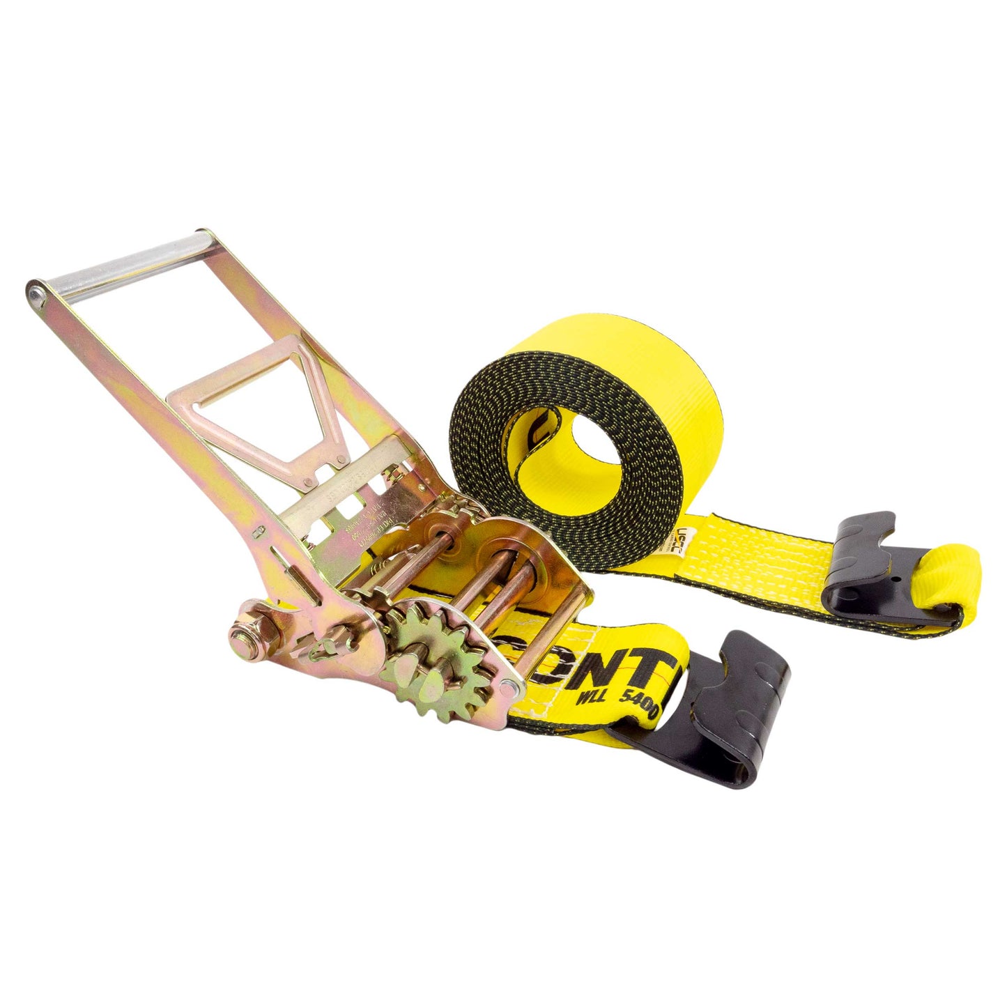 4" x 30' Gear-Driving Reverse-Action Ratchet Strap with Flat Hook | Yellow