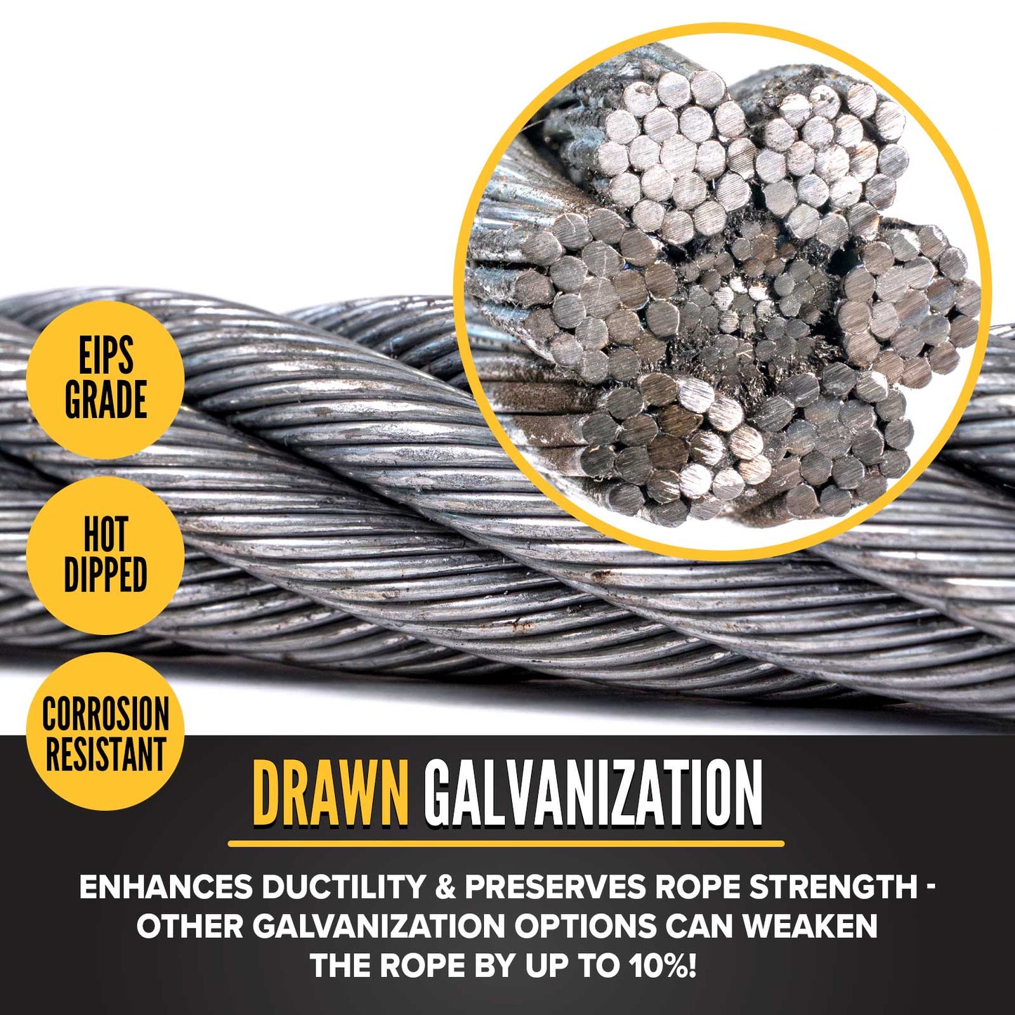 7/8" drawn galvanized wire rope is corrosion resistant