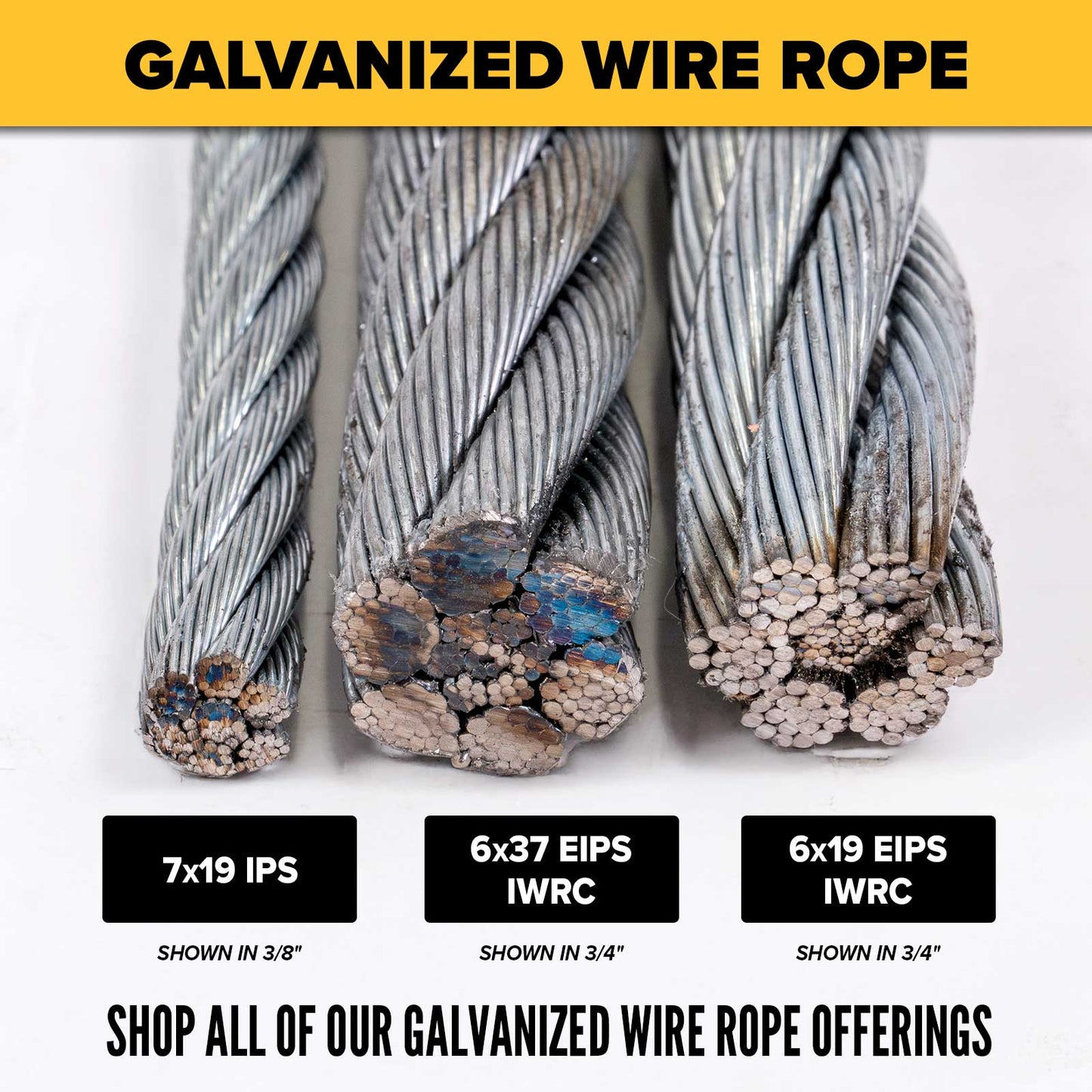 7/16" shop galvanized wire rope 6x19