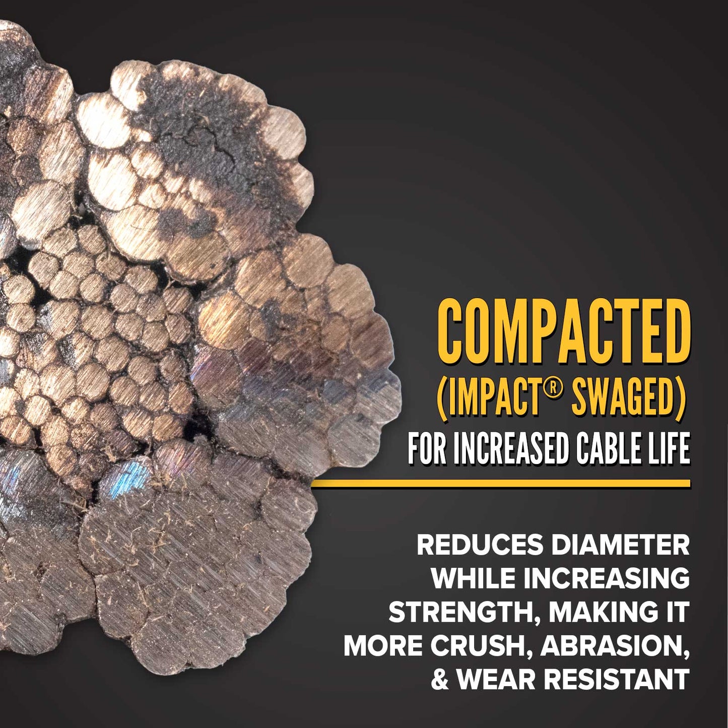 5/8" impact swaged steel cable is smaller but stronger