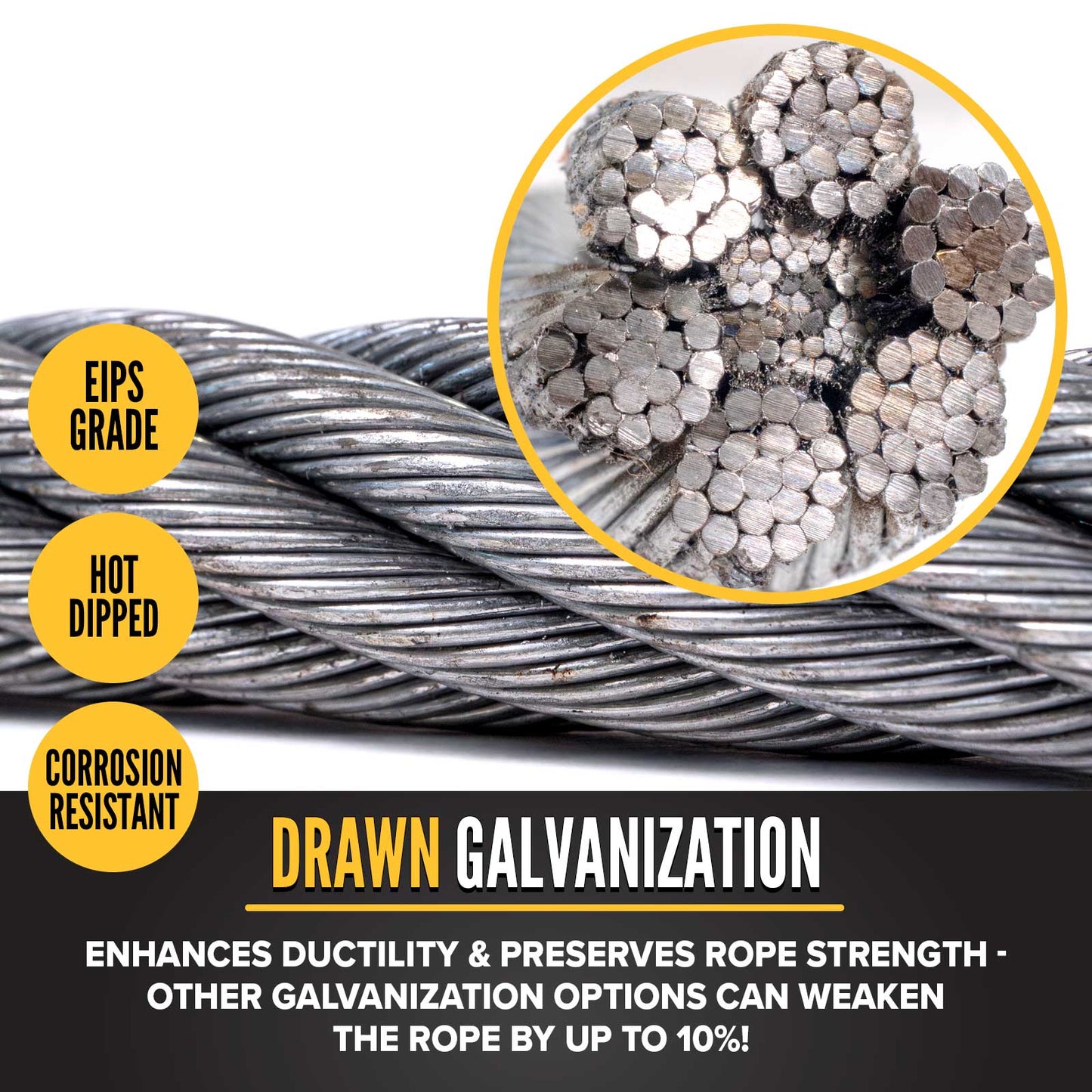 7/8" drawn galvanized wire rope is corrosion resistant