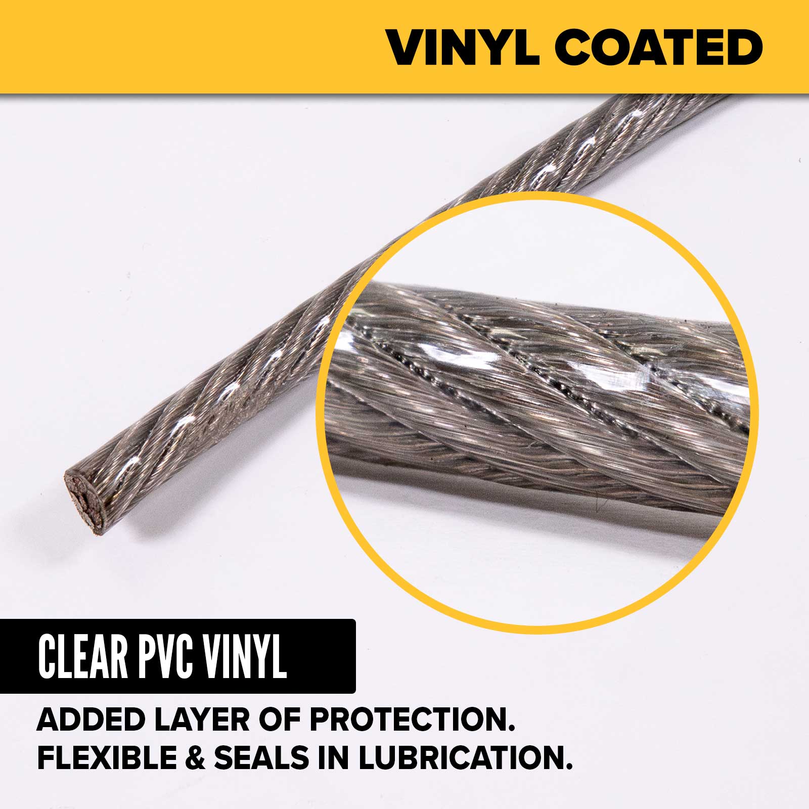 3/8" vinyl coated aircraft cable protects stainless steel wire rope