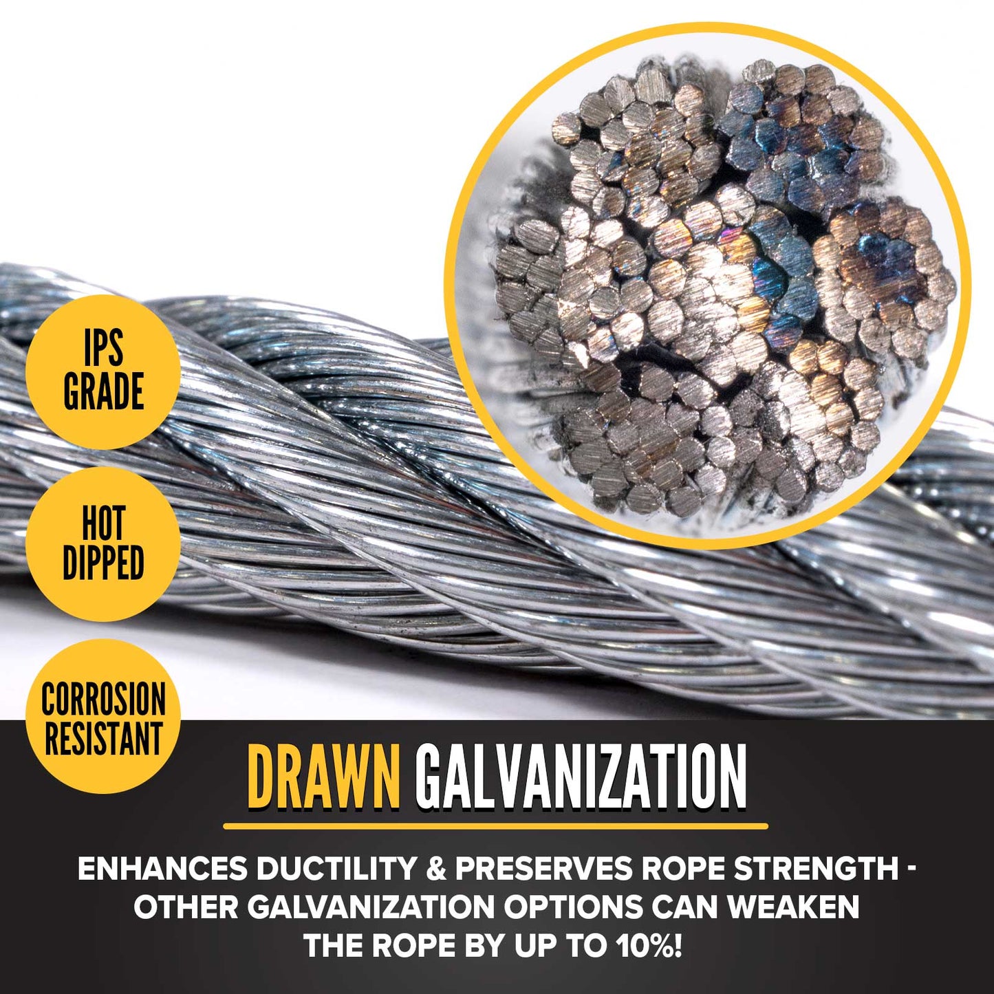 3/8" drawn galvanized wire rope is corrosion resistant