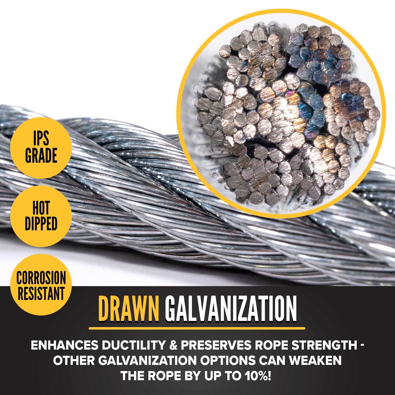 1/4" drawn galvanized wire rope is corrosion resistant