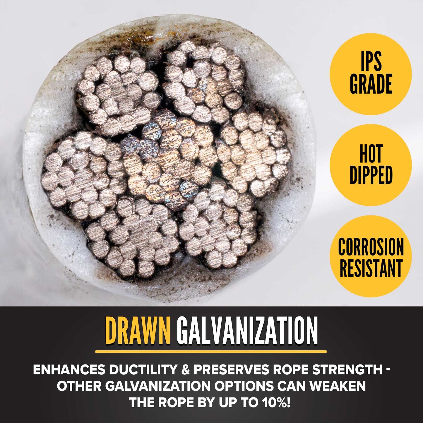 3/16" drawn galvanized aircraft cable is corrosion resistant