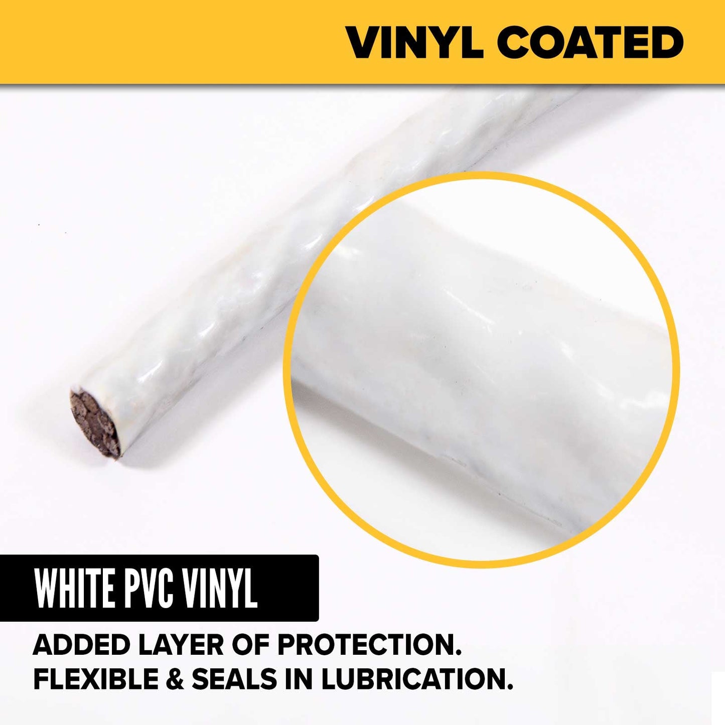 3/8" vinyl coated aircraft cable protects wire rope