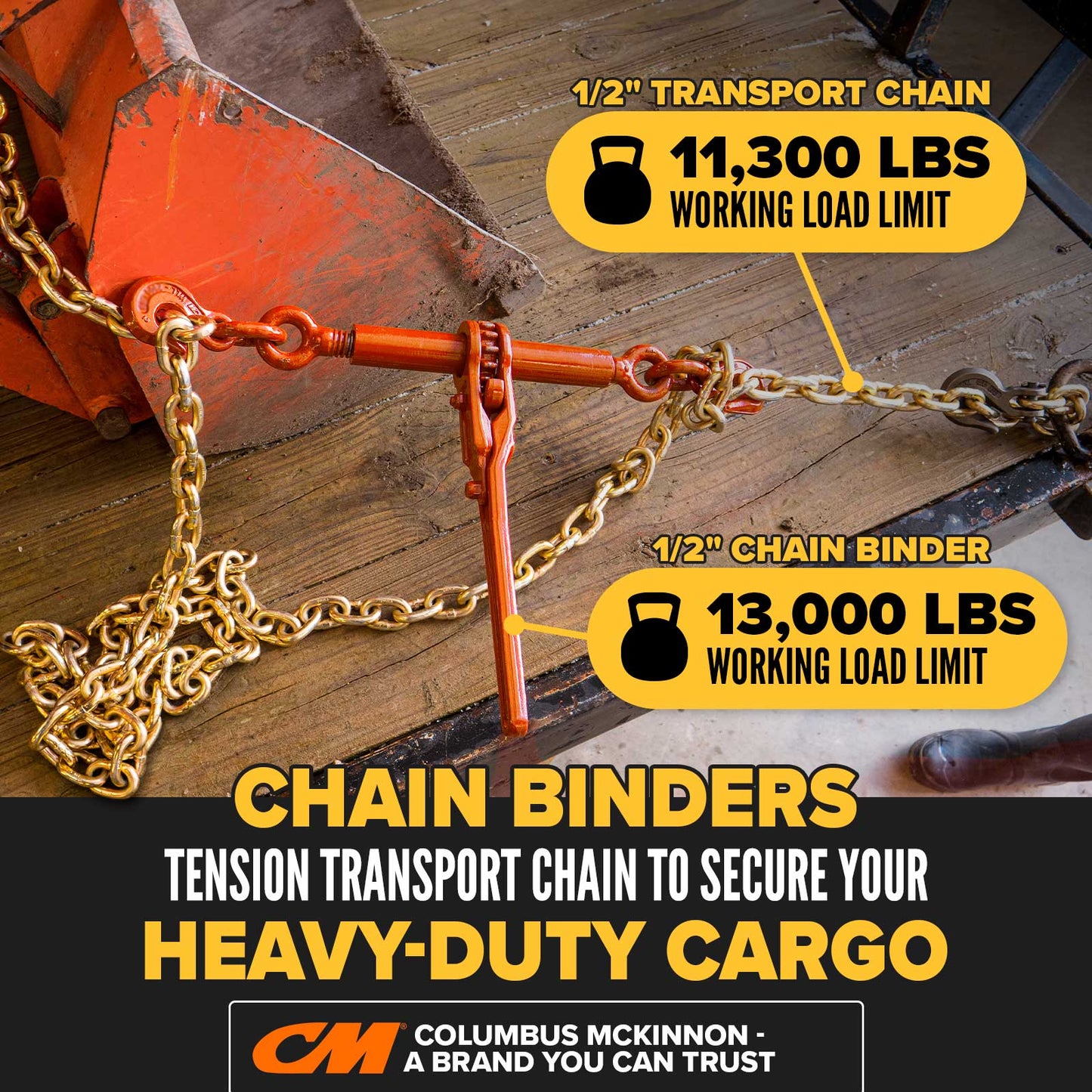 1/2" x 20' CM® Grade 70 Transport Chain and Binder Kit | Made in USA