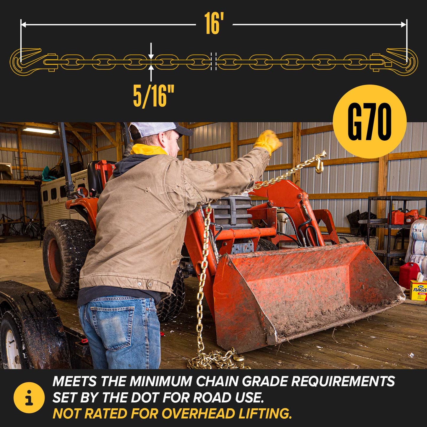 5/16" x 16' CM® Grade 70 Transport Chain and Binder Kit | Made in USA