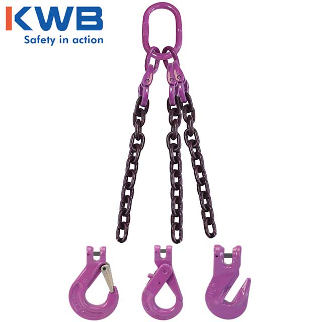 9/32" x 8' - 3 Leg Chain Sling w/ Sling Hooks - Grade 100