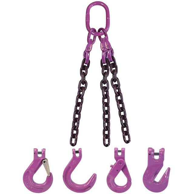 5/16" x 8' - 3 Leg Chain Sling w/ Self-Locking Hooks - Grade 100