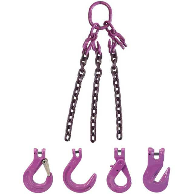 3/8" x 15' - Adjustable 3 Leg Chain Sling w/ Self-Locking Hooks - Grade 100