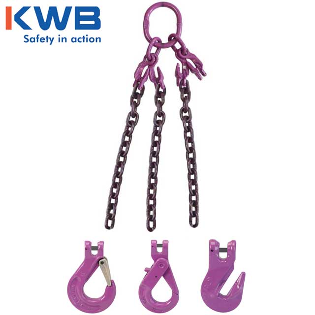 5/8" x 15' - Adjustable 3 Leg Chain Sling w/ Grab Hooks - Grade 100 thumbnail