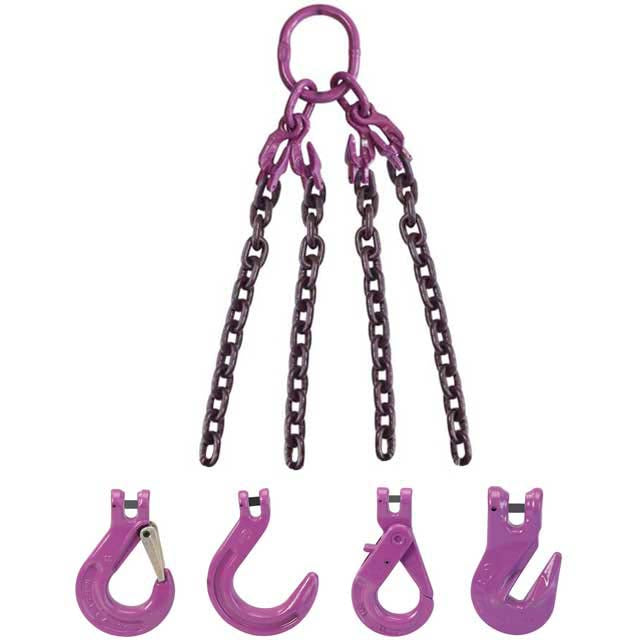 1/2" x 10' - Adjustable 4 Leg Chain Sling w/ Sling Hooks - Grade 100