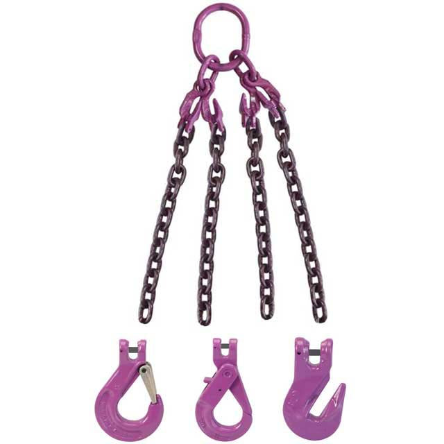 5/8" x 15' - Adjustable 4 Leg Chain Sling w/ Grab Hooks - Grade 100 thumbnail