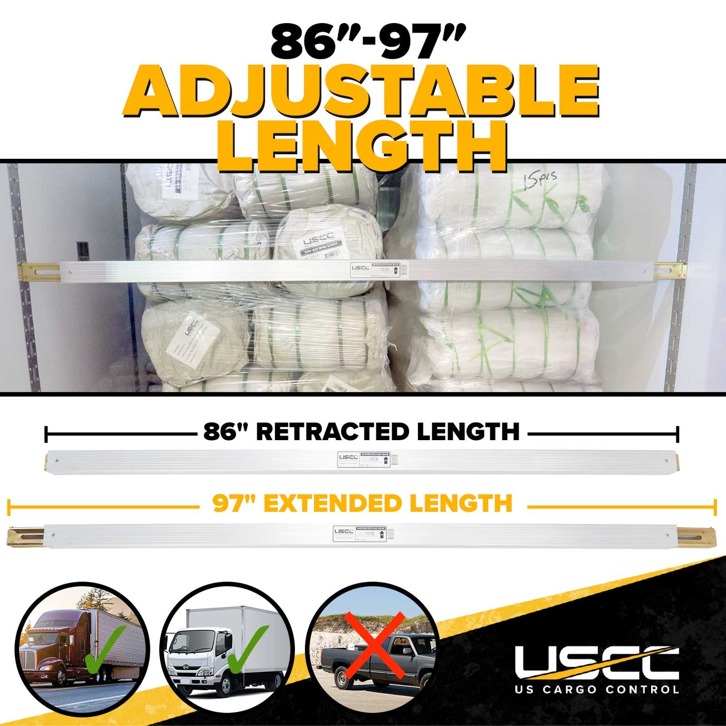 86" - 97" Aluminum E-Track Load Bar - 2,200 lb Capacity