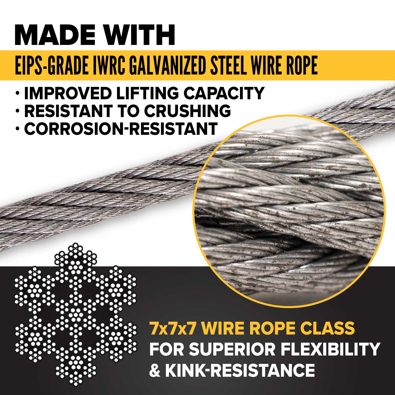 2' 3/8" 7x7x7 EIPS IWRC cable wire rope sling