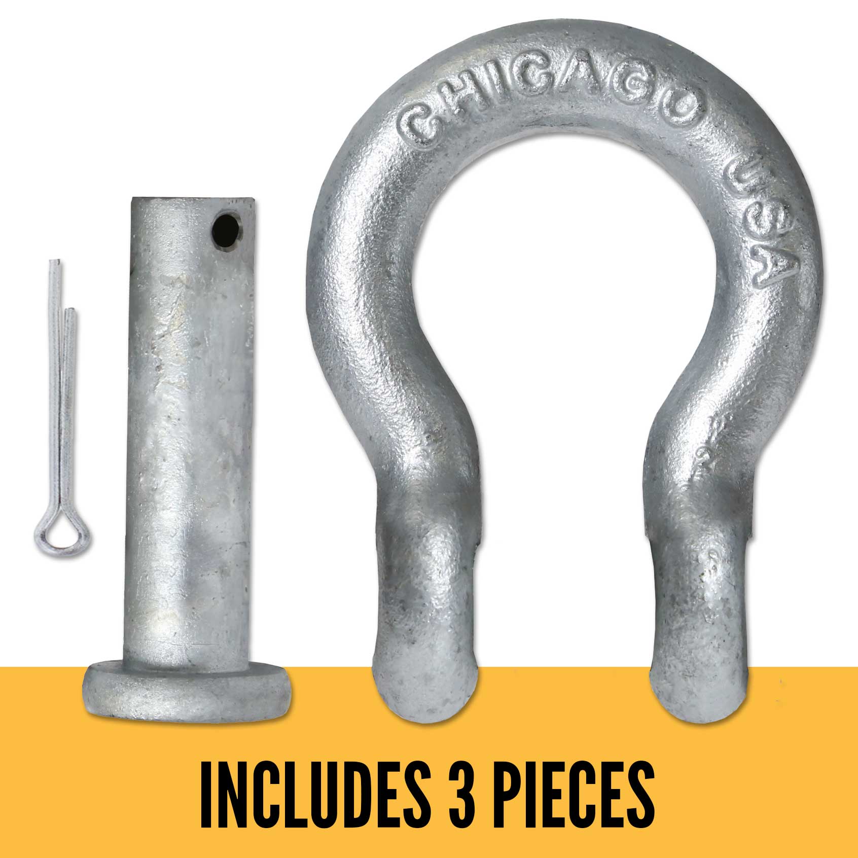 Anchor Shackle - Chicago Hardware - Round Pin - 1/4" Galvanized Steel - .5 Ton parts of a shackle