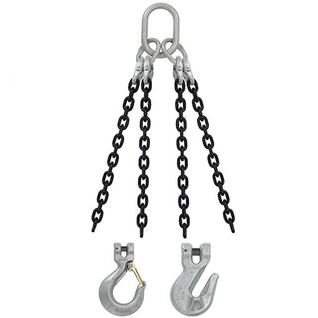 3/4" x 16' - Crosby 4 Leg Chain Sling w/ Sling Hooks - Grade 100