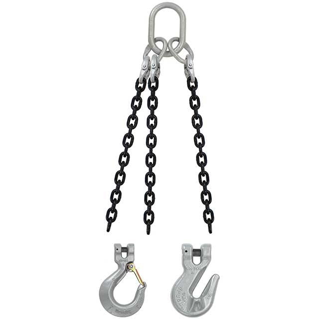 34 inch x 14 foot Crosby 3 Leg Chain Sling w Grab Hooks Grade 100 thumbnail