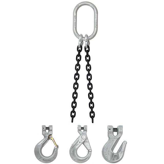 5/8" x 20' - Domestic 2 Leg Chain Sling with Crosby Self-Locking Hooks - Grade 100