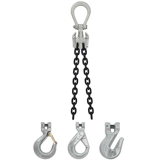 9/32" x 20' - Domestic Adjustable 2 Leg Chain Sling with Crosby Grab Hooks - Grade 100