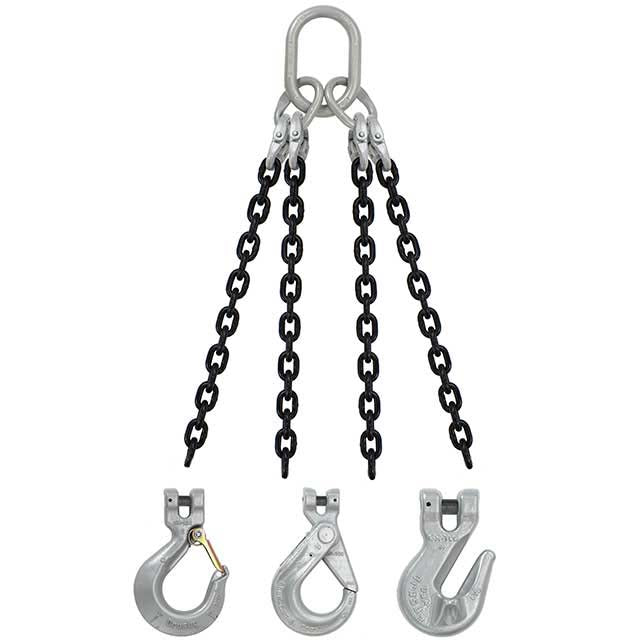 5/8" x 20' - Domestic 4 Leg Chain Sling with Crosby Self-Locking Hooks - Grade 100