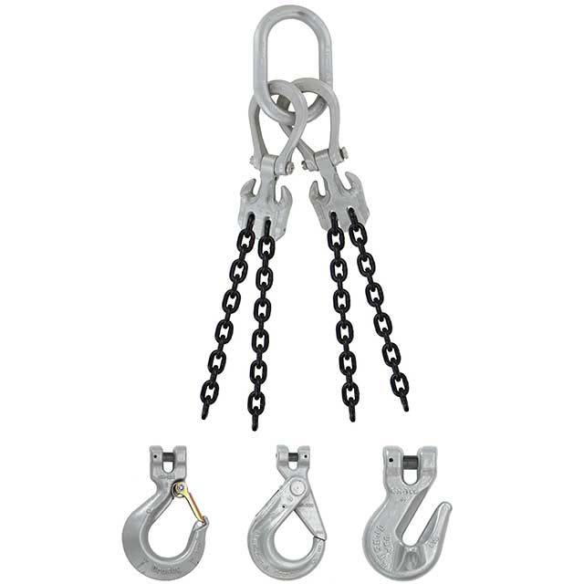 5/8" x 20' - Domestic Adjustable 4 Leg Chain Sling with Crosby Self-Locking Hooks - Grade 100