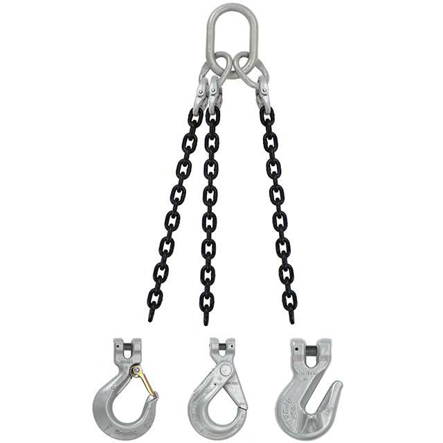 5/8" x 18' - Domestic 3 Leg Chain Sling with Crosby Sling Hooks - Grade 100