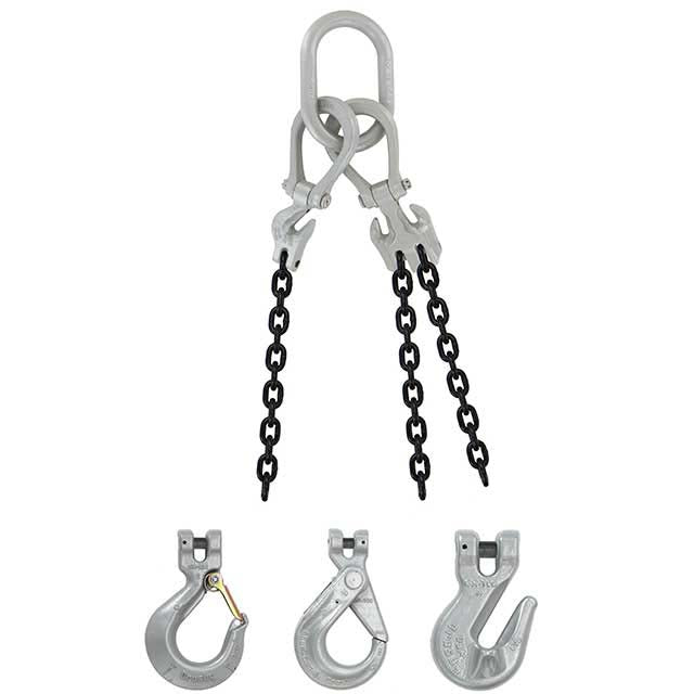 58 inch x 10 foot Domestic Adjustable 3 Leg Chain Sling w Crosby Grab Hooks Grade 100 thumbnail