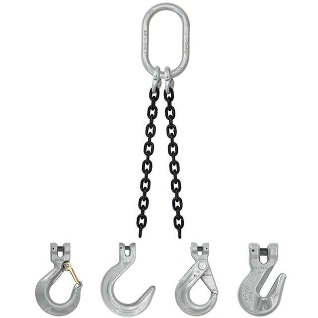 5/16" x 20' - Domestic 2 Leg Chain Sling with Crosby Sling Hooks - Grade 100