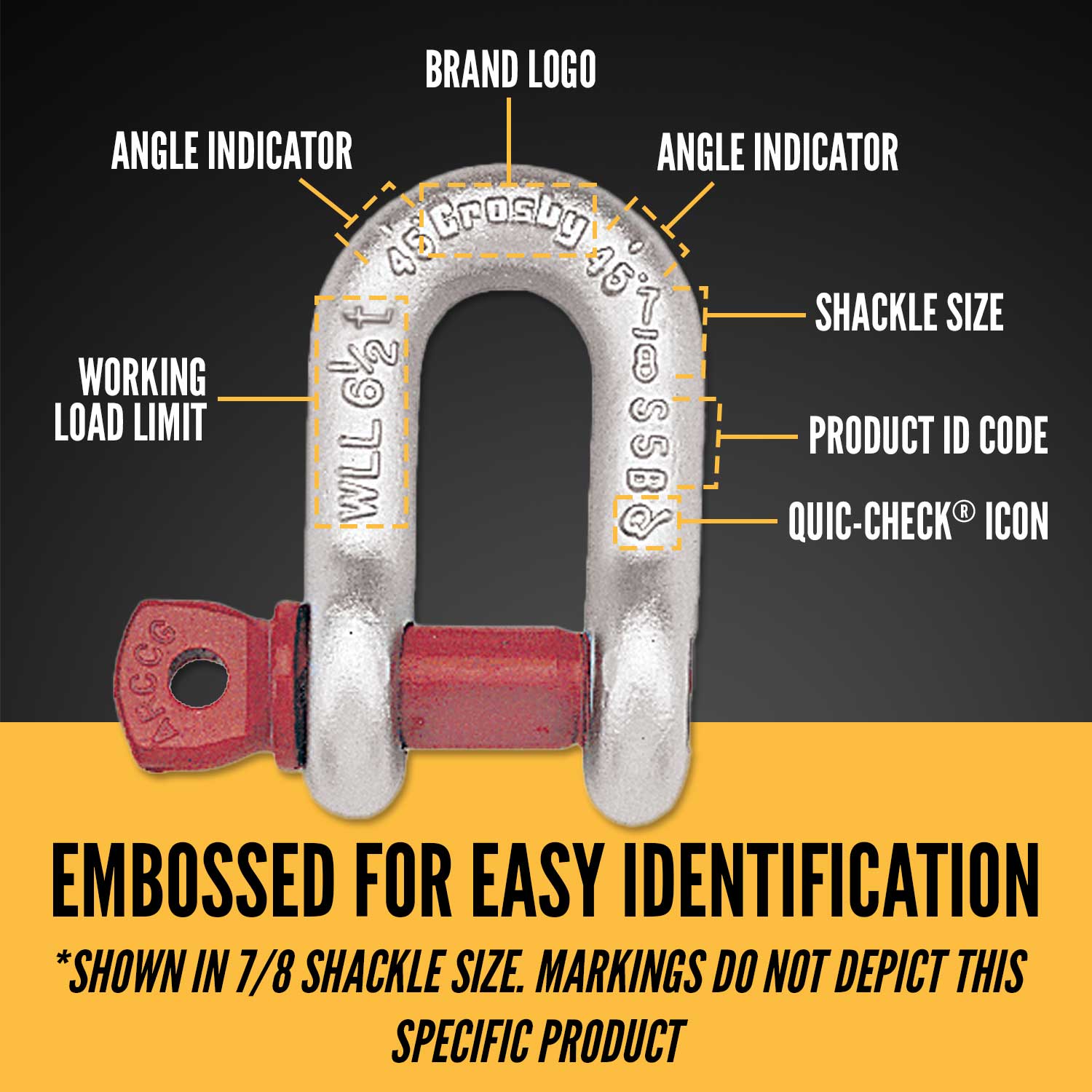 1-1/8" Crosby® Screw Pin Chain Shackle | G-210 - 9.5 Ton embossed for easy identification