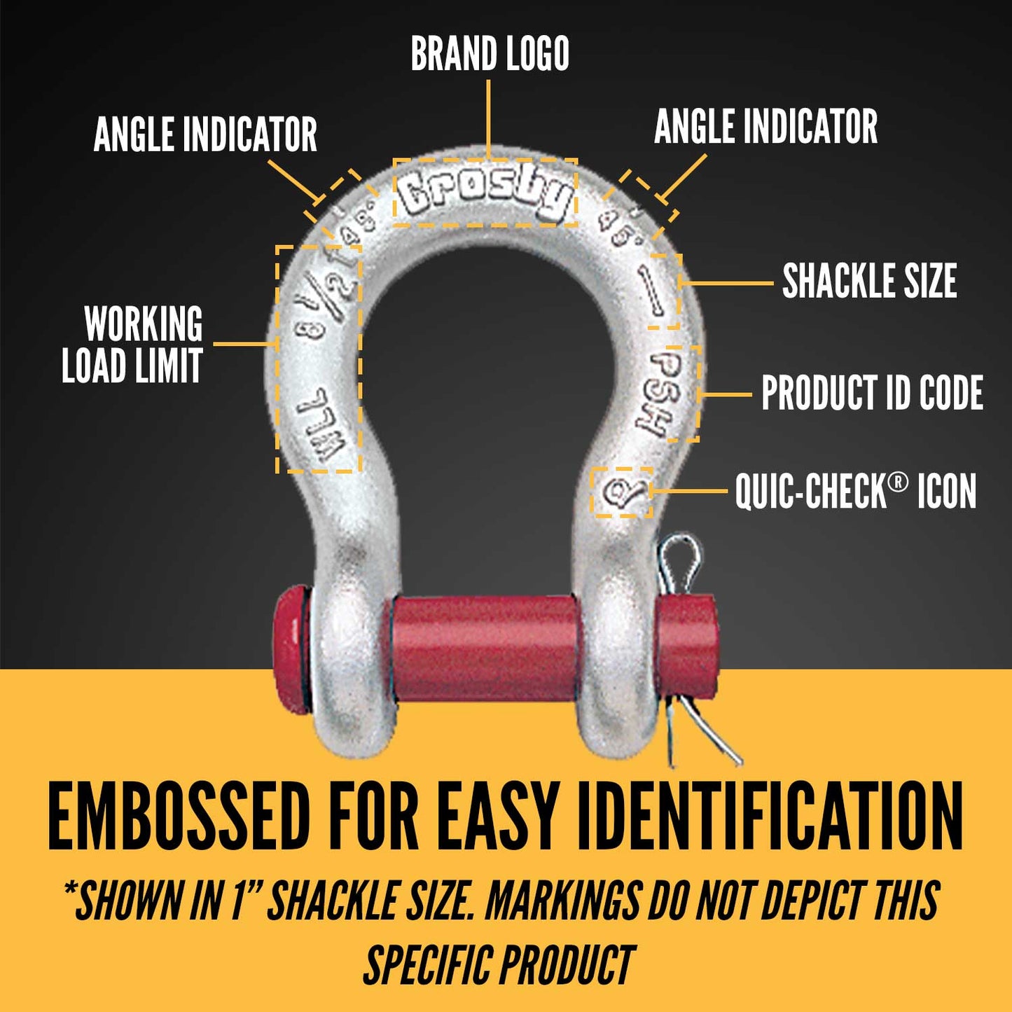 1-3/8" Crosby® Round Pin Anchor Shackle | G-213 - 13.5 Ton embossed for easy identification