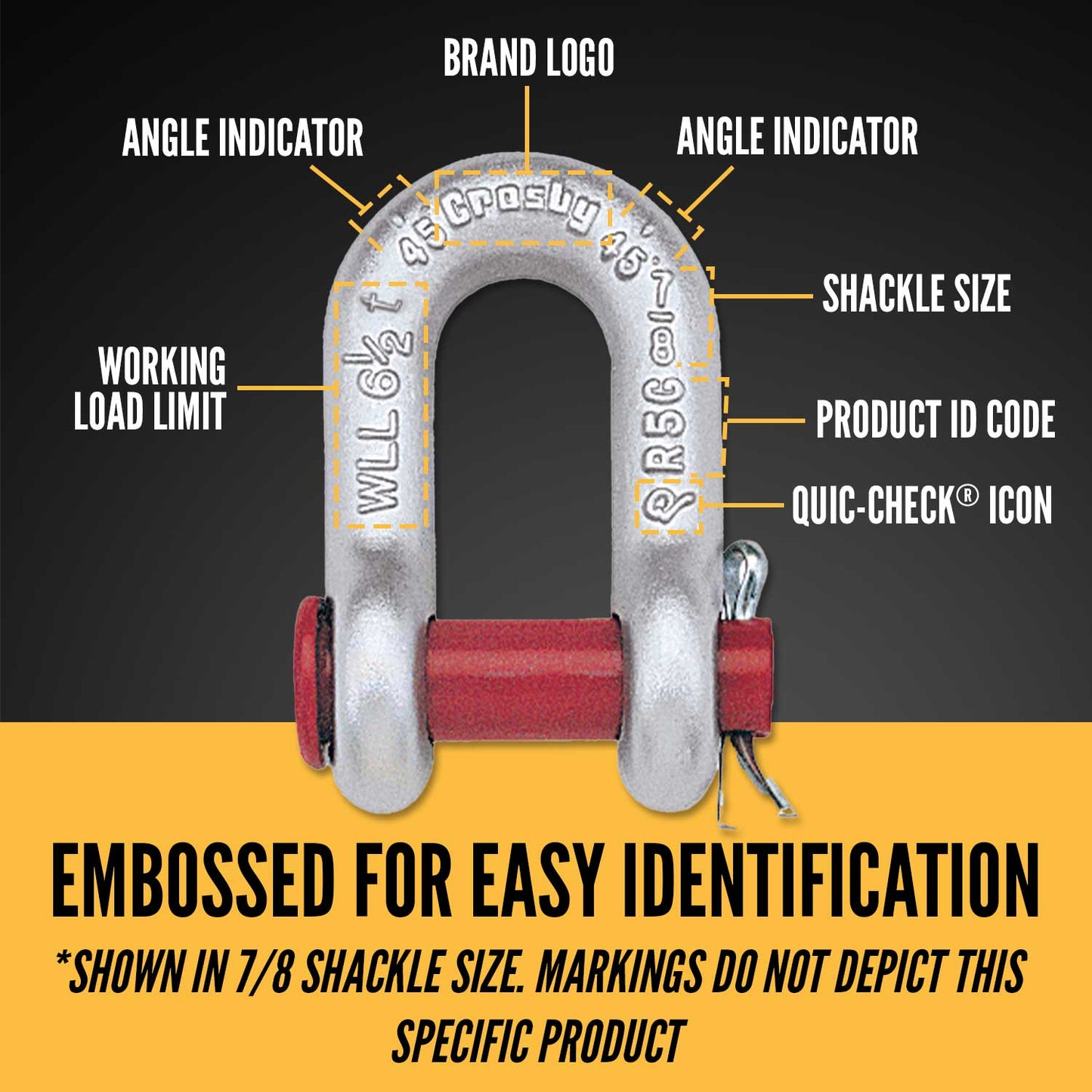 1-3/8" Crosby® Round Pin Chain Shackle | G-215 - 13.5 Ton embossed for easy identification