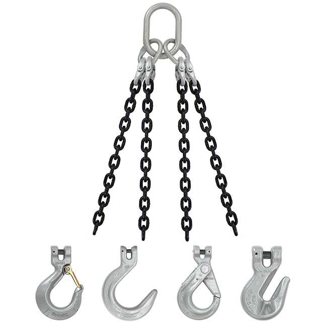 3/8" x 14' - Domestic 4 Leg Chain Sling with Crosby Self-Locking Hooks - Grade 100